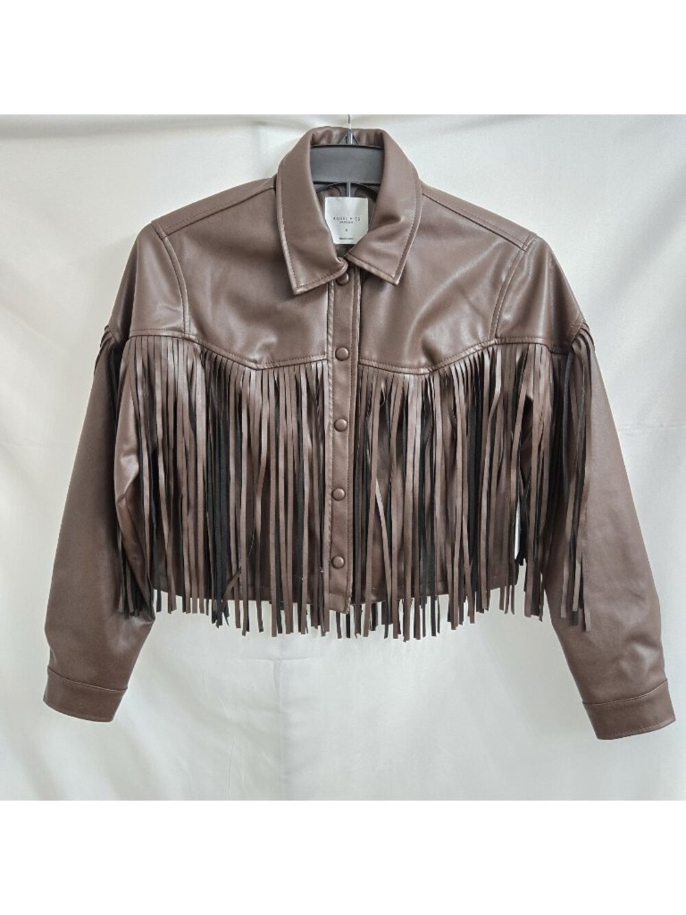 NWT Angel Kiss Womens Brown Faux Leather Cowgirl Jacket Size Small Cowboy Fringe